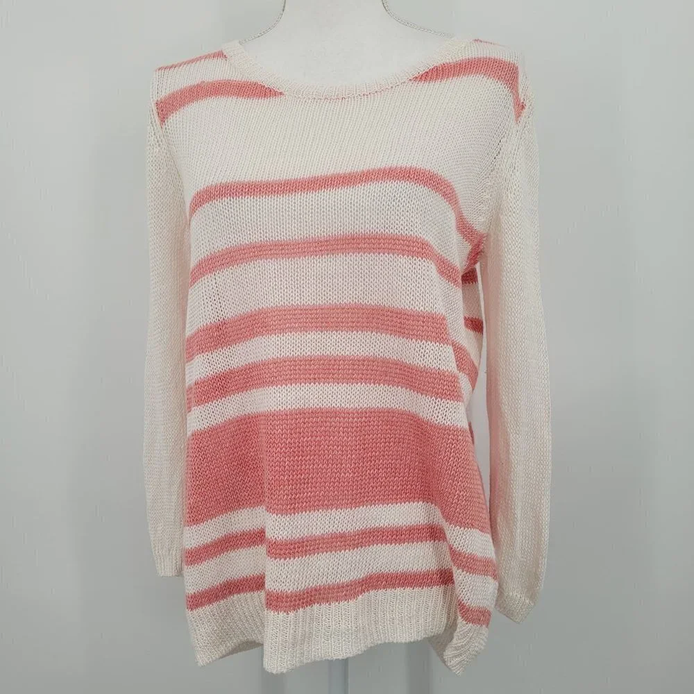 360Sweater Jagger Coral & Ivory Striped Sweater